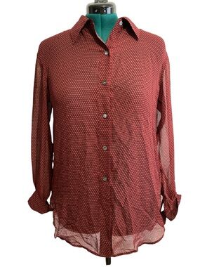 Theory 100% Silk Chiffon Polka Dot Print Button Down Shirt